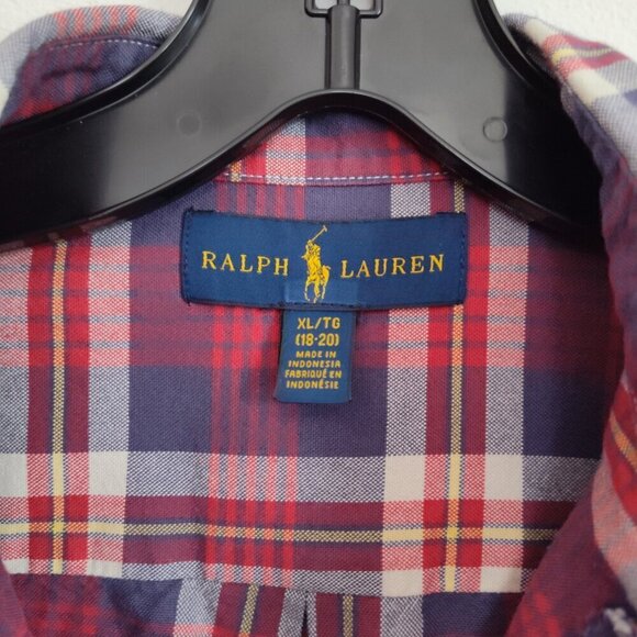Boys SZ XL (18-20) Ralph Lauren Red/Cream/Multi Plaid Long-Sleeve Dress … - Picture 3 of 3